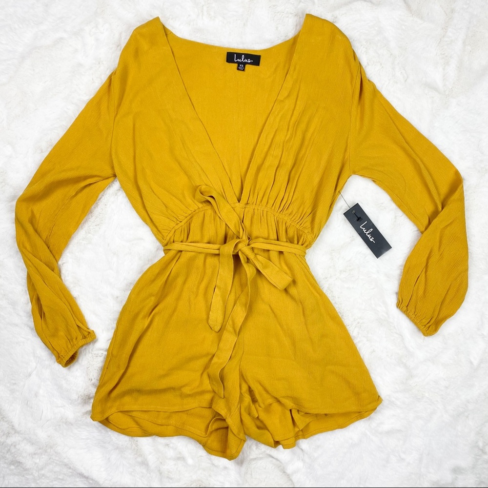Outspoken Golden Yellow Long Sleeve Deep V Romper